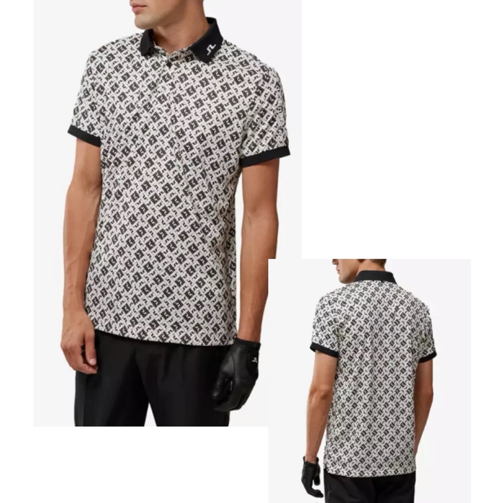 J. Lindeberg Black and White Logo-Print Polo